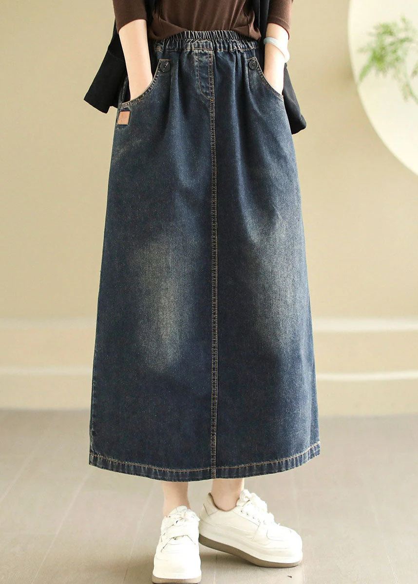 Modern Black Pockets Patchwork Elastic Waist Denim Skirt Spring - Image 2