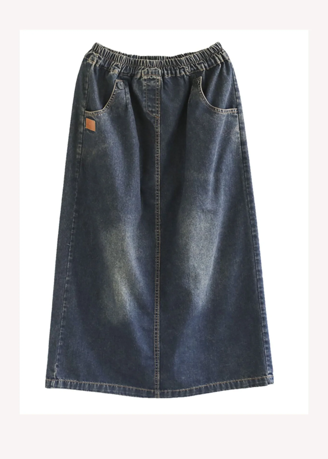Modern Black Pockets Patchwork Elastic Waist Denim Skirt Spring - Image 5