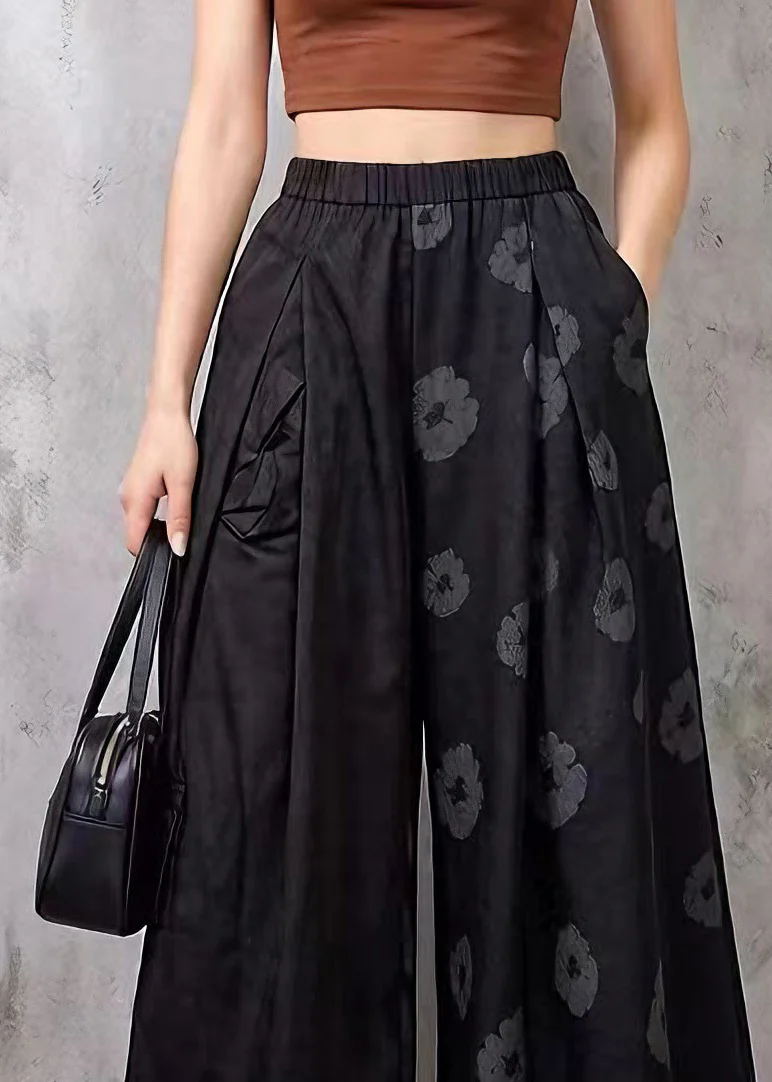 Modern Black Pockets Print Cotton Crop Pants Summer - Image 2