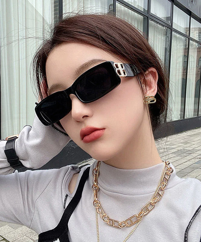 Modern Black Resin Patchwork UV Protection Sunglasses - Image 2