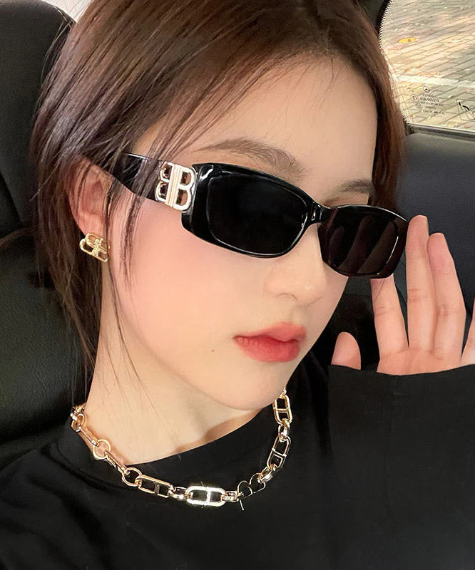 Modern Black Resin Patchwork UV Protection Sunglasses - Image 3