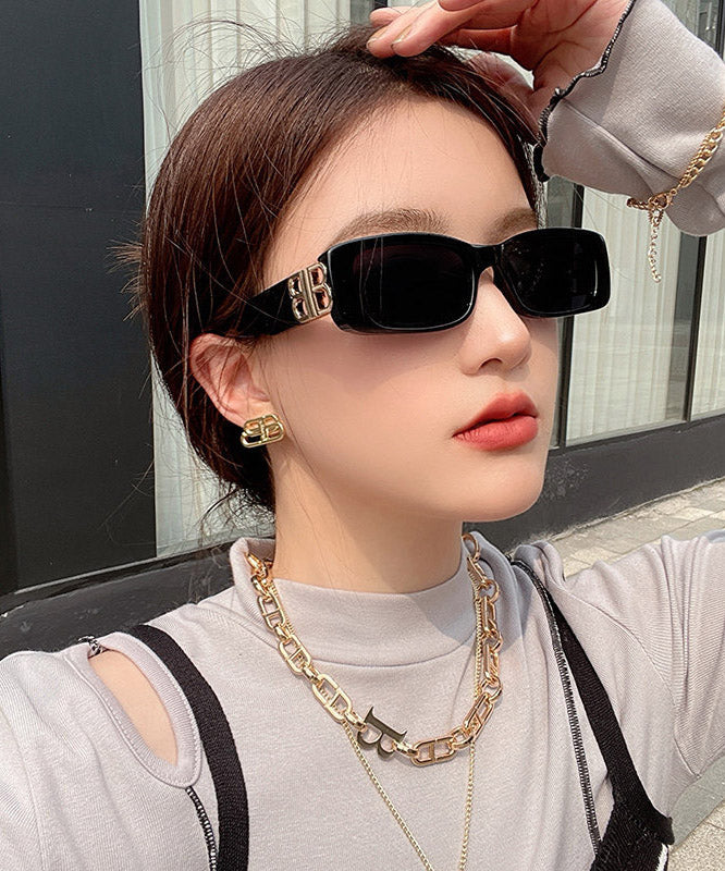 Modern Black Resin Patchwork UV Protection Sunglasses - Image 4