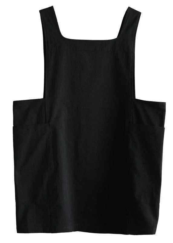 Modern Black Square Collar Pockets Summer Cotton Dresses Sleeveless - Image 5