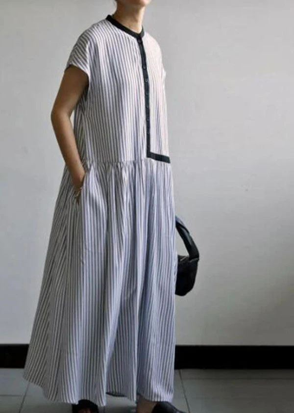 Modern Black Striped Exra Large Hem Cotton Maxi Dresses Summer - Image 4
