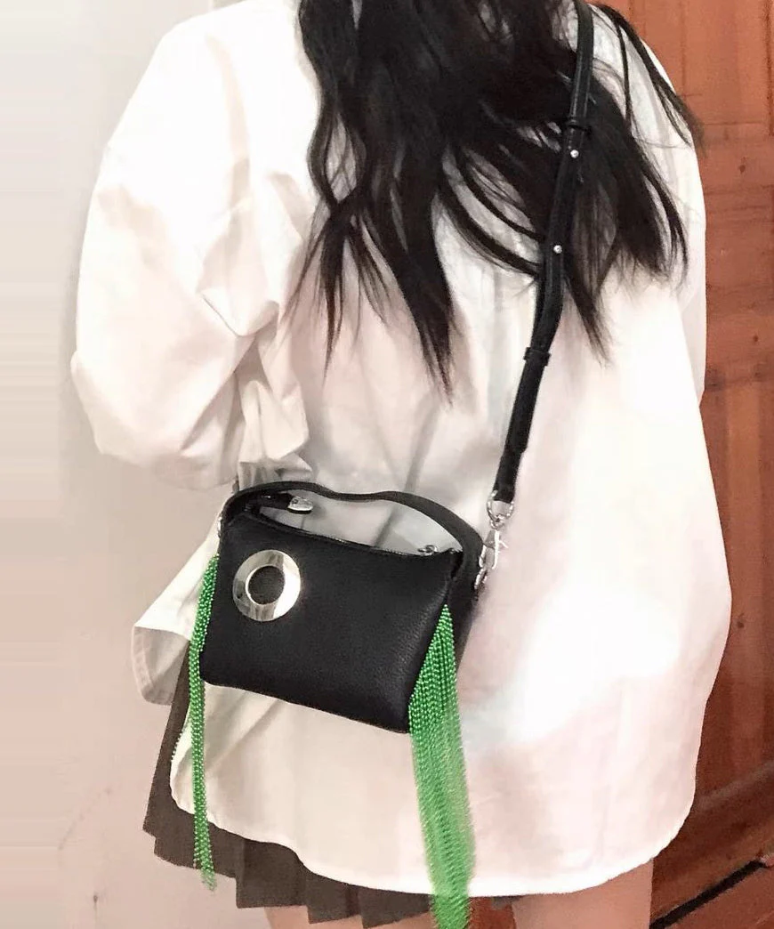 Modern Black Tasseled Faux Leather Versatile CrossBody Bag - Image 3