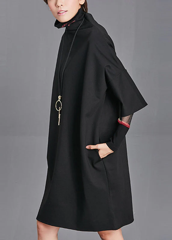 Modern Black Turtleneck Vacation Mid Dresses Long Sleeve - Image 3