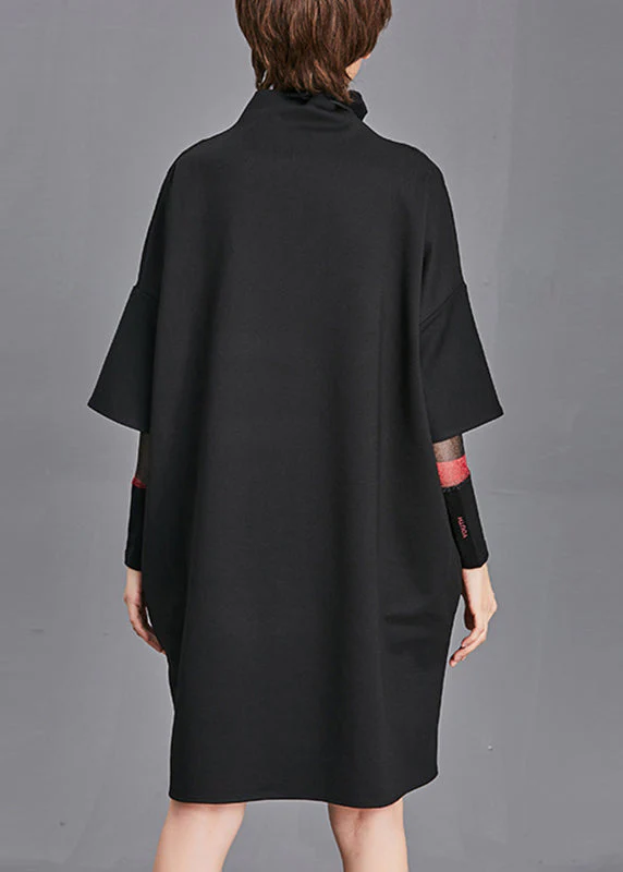 Modern Black Turtleneck Vacation Mid Dresses Long Sleeve - Image 4