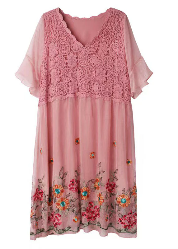 Modern Black V Neck Hollow Out Lace Dresses Spring - Image 5