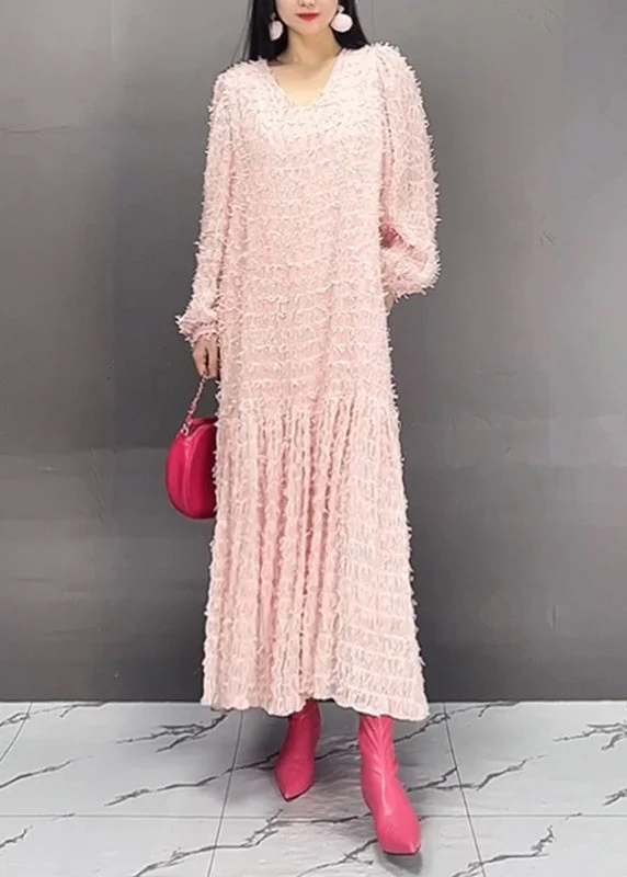 Modern Black V Neck Patchwork Chiffon Long Dress Spring - Image 2