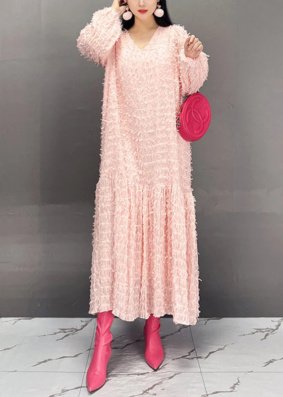 Modern Black V Neck Patchwork Chiffon Long Dress Spring - Image 4