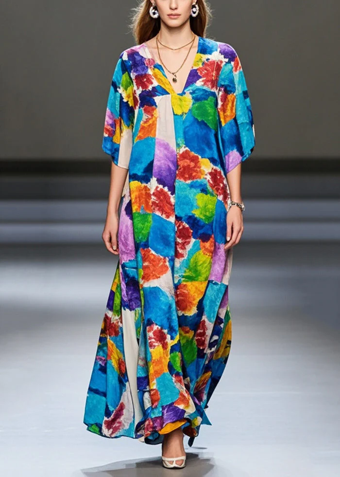 Modern Blue Oversized Print Chiffon Long Dresses Summer - Image 5