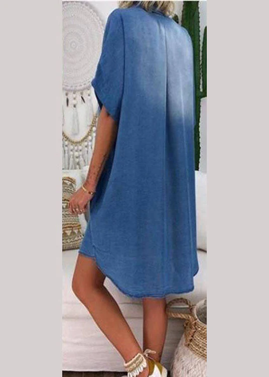 Modern Blue Peter Pan Collar Patchwork Denim Shirts Dress Summer - Image 2