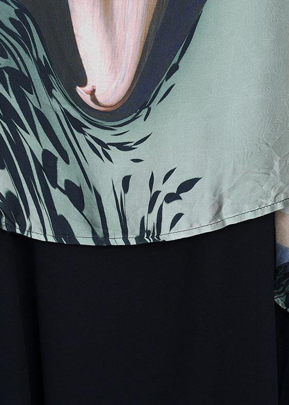 Modern Blue Print asymmetrical design Casual Summer Silk Long Dress - Image 5
