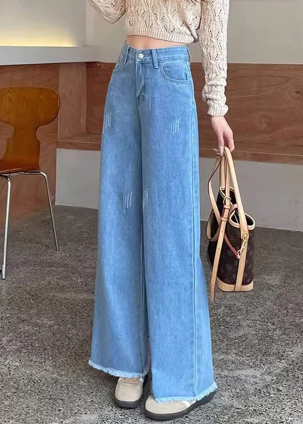 Modern Blue Raw Edge High Waist Denim Pants Spring - Image 2