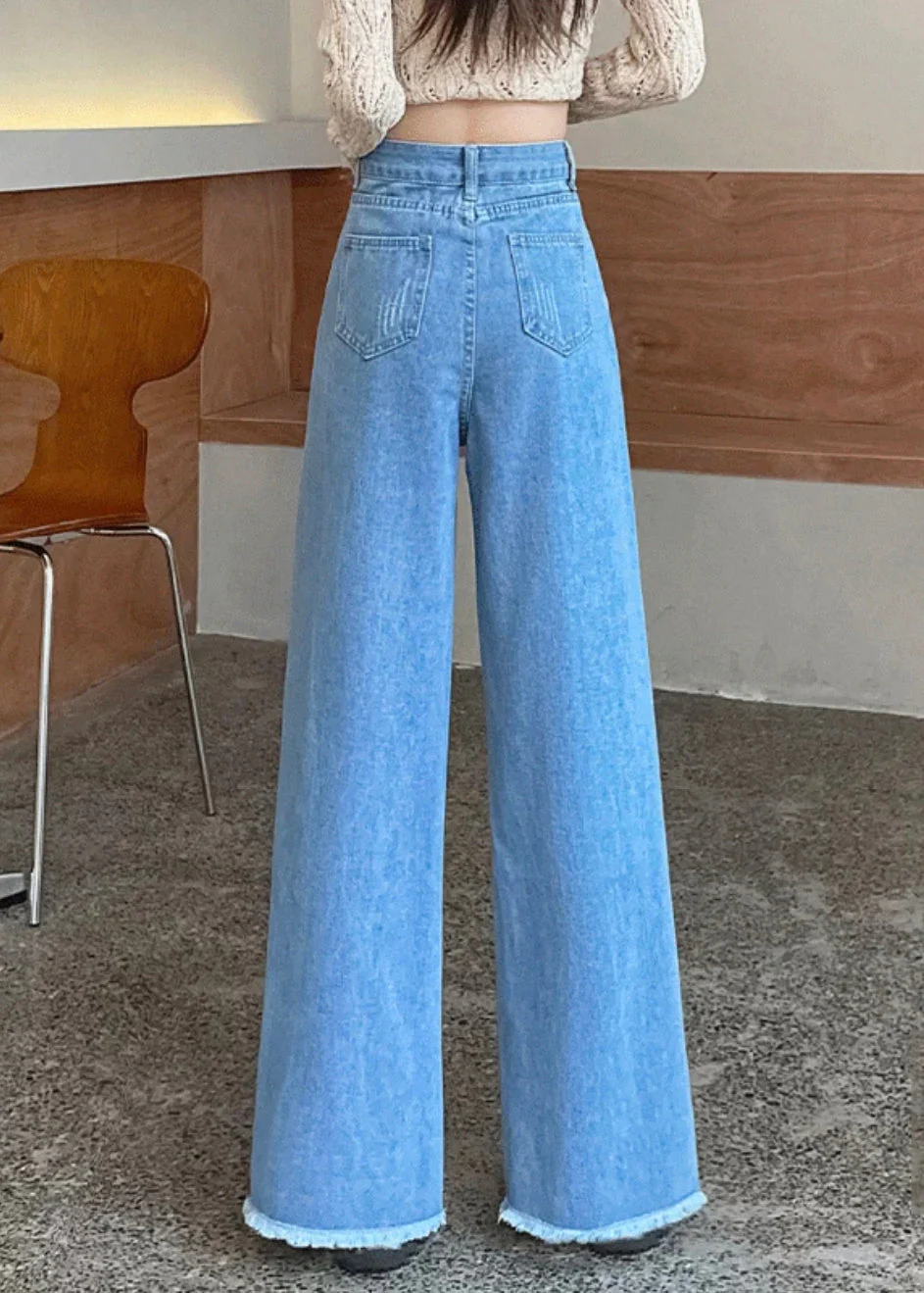 Modern Blue Raw Edge High Waist Denim Pants Spring - Image 5
