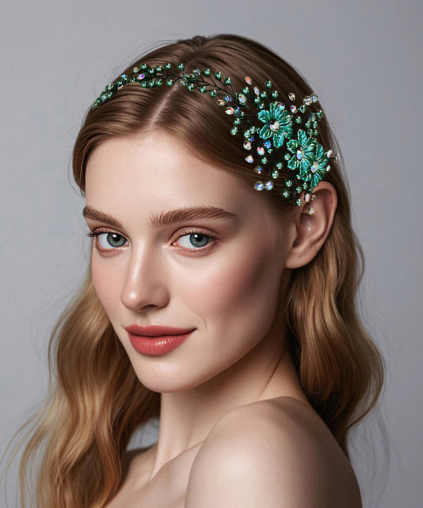 Modern Blue Shell Flower Beading HairPiece - Image 2