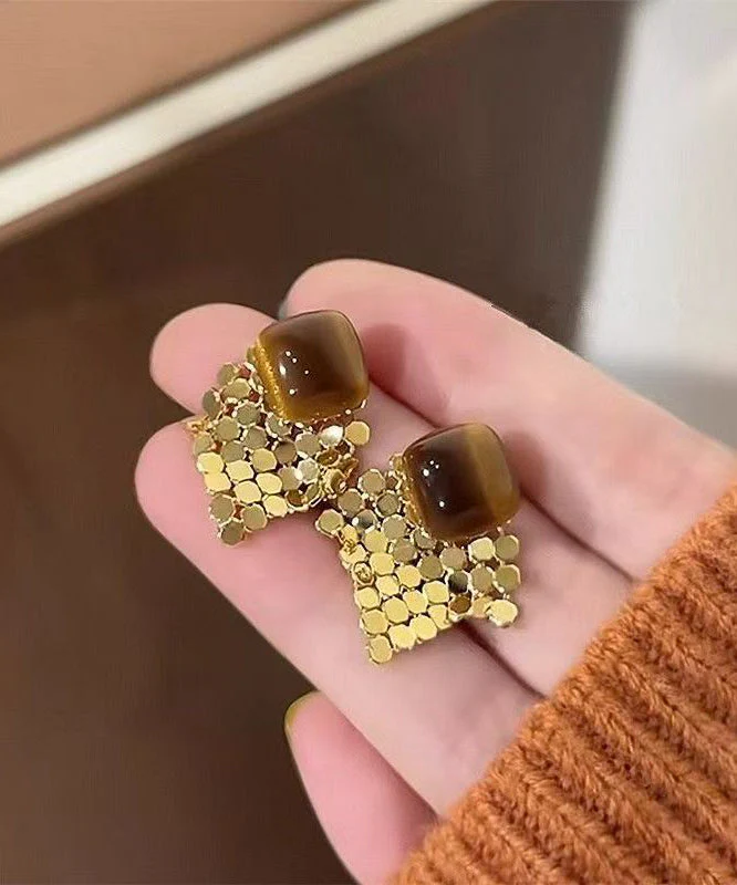 Modern Brown Copper Alloy Sequins TasselStud Earrings