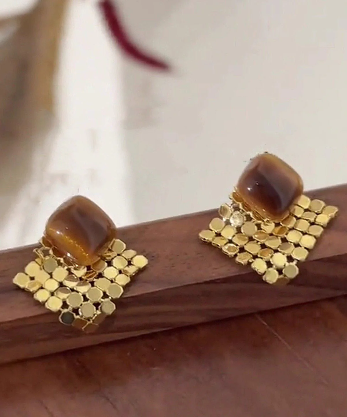 Modern Brown Copper Alloy Sequins TasselStud Earrings - Image 4