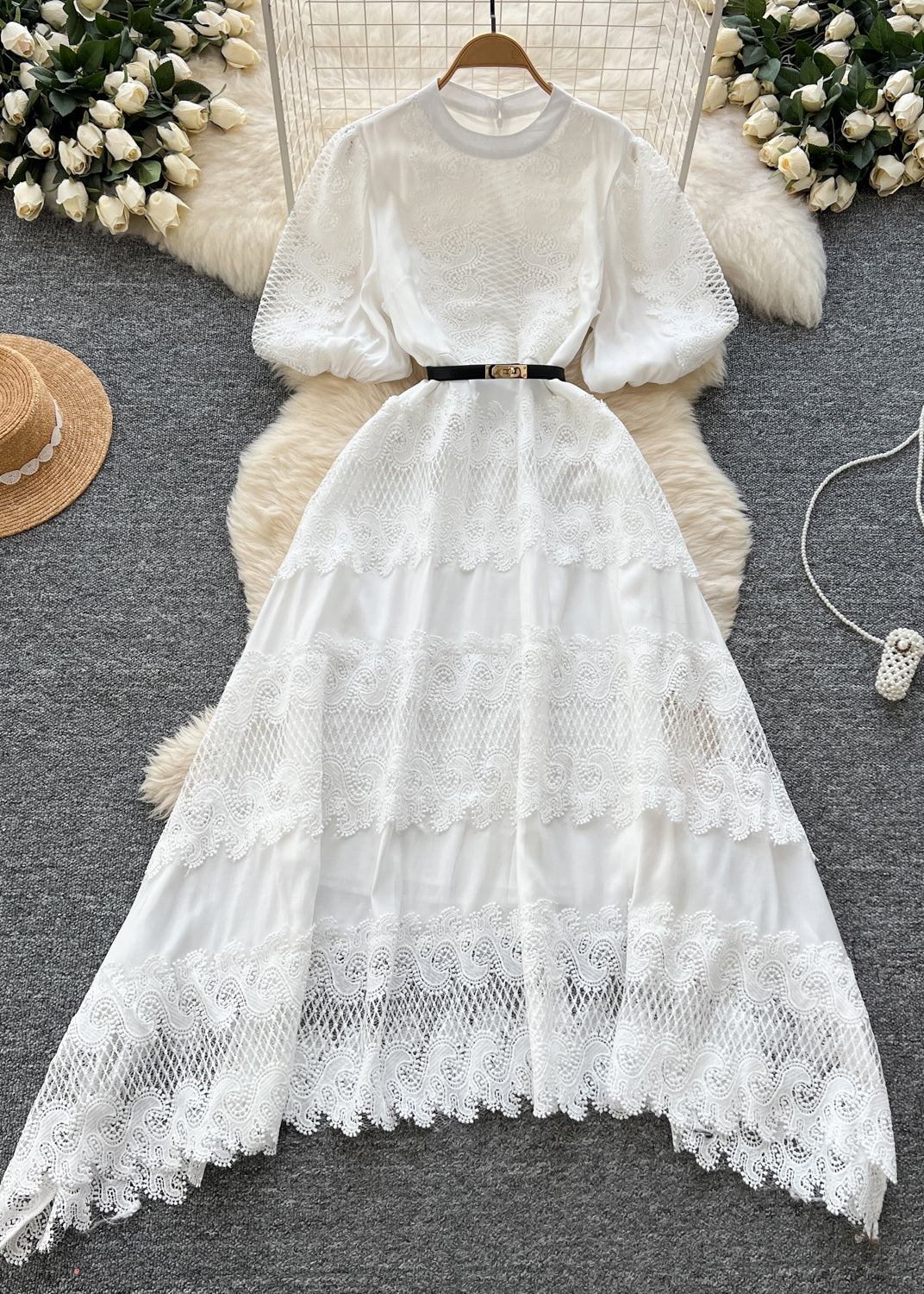 Modern Brown Hollow Out Patchwork Lace Dresses Summer - Image 2