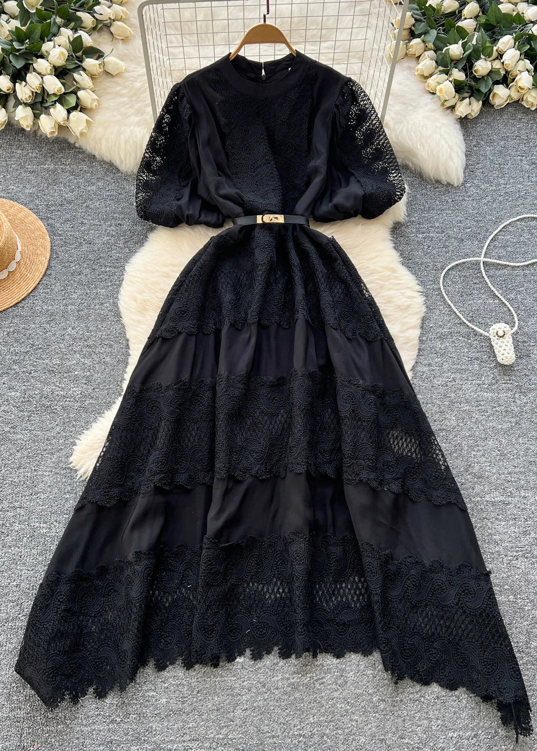 Modern Brown Hollow Out Patchwork Lace Dresses Summer - Image 3