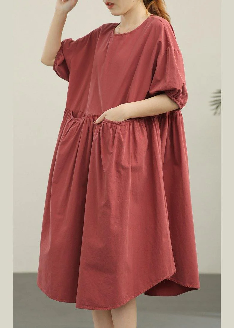 Modern Brown Red Loose Cotton Summer Dresses - Image 2