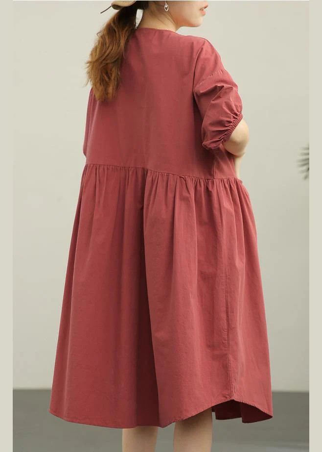 Modern Brown Red Loose Cotton Summer Dresses - Image 3