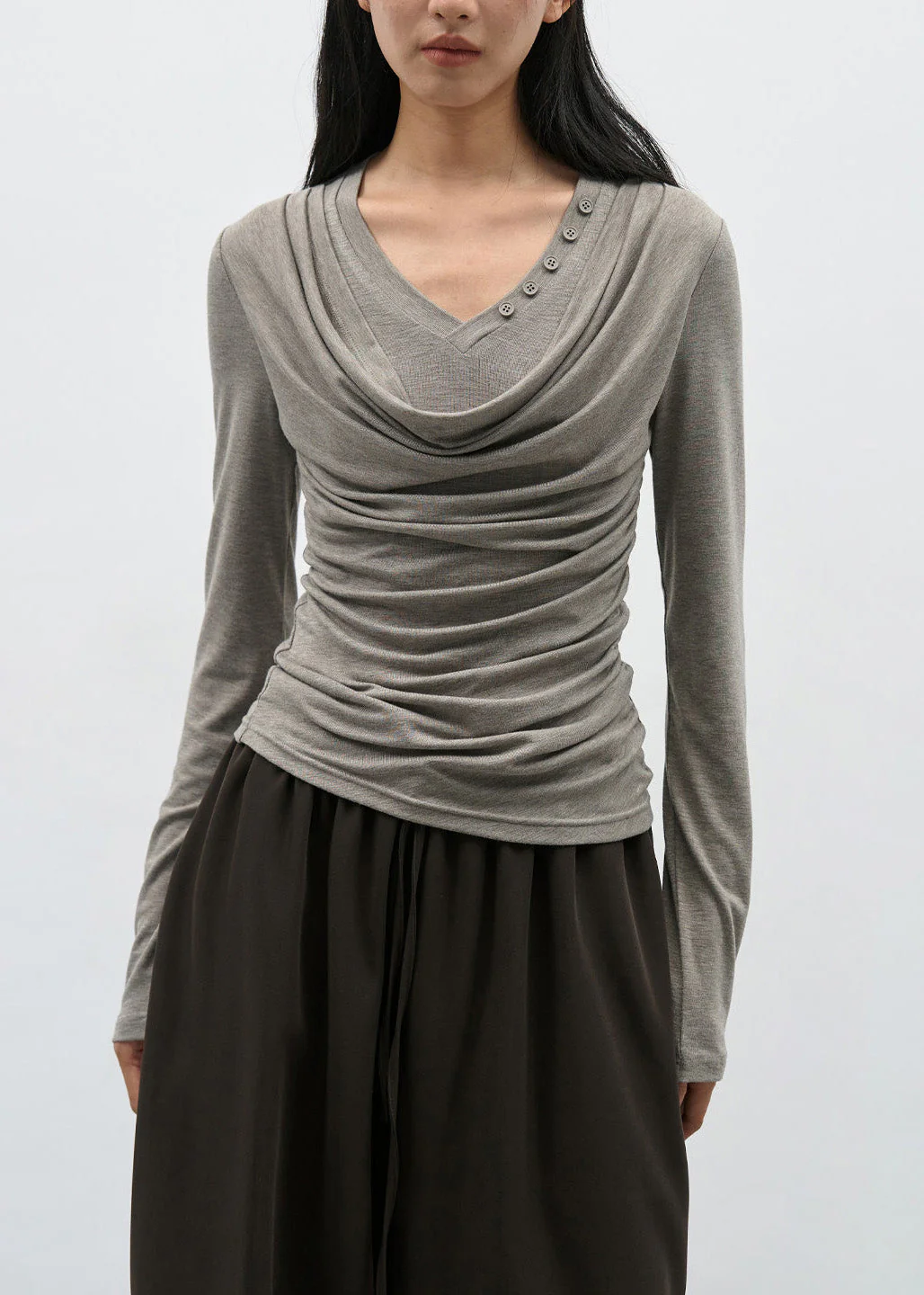 Modern Brown Wrinkled Patchwork Cotton T Shirts Spring - Image 2