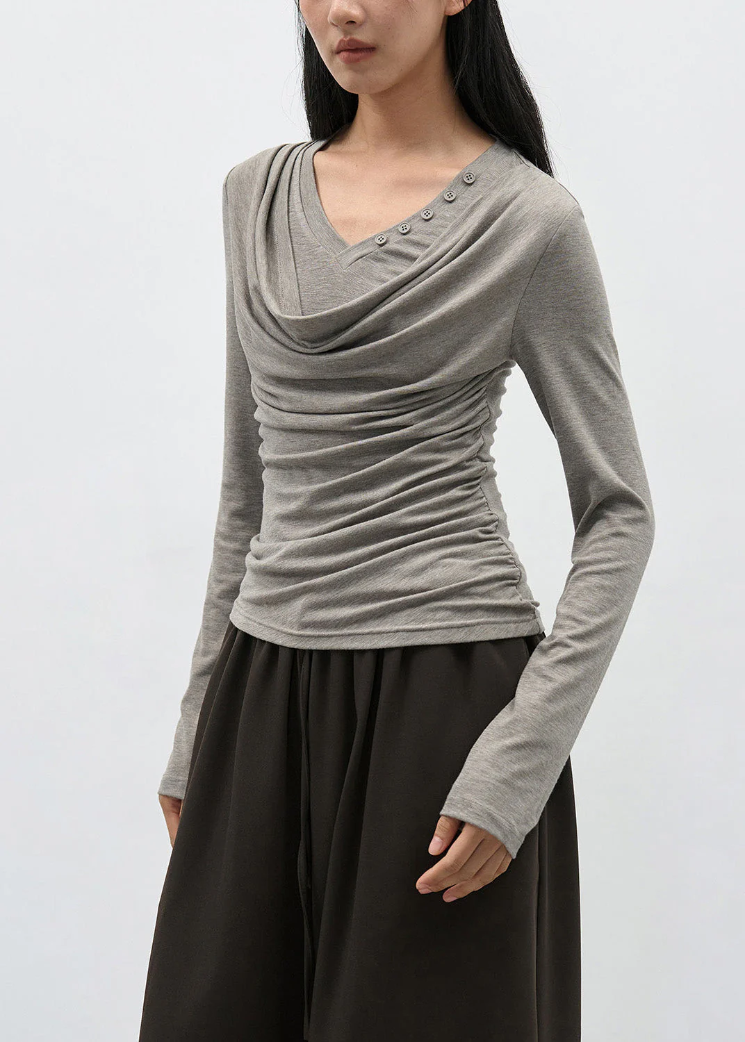 Modern Brown Wrinkled Patchwork Cotton T Shirts Spring - Image 4