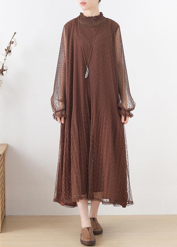 Modern Chocolate Patchwork Holiday Summer Chiffon Dress - Image 2