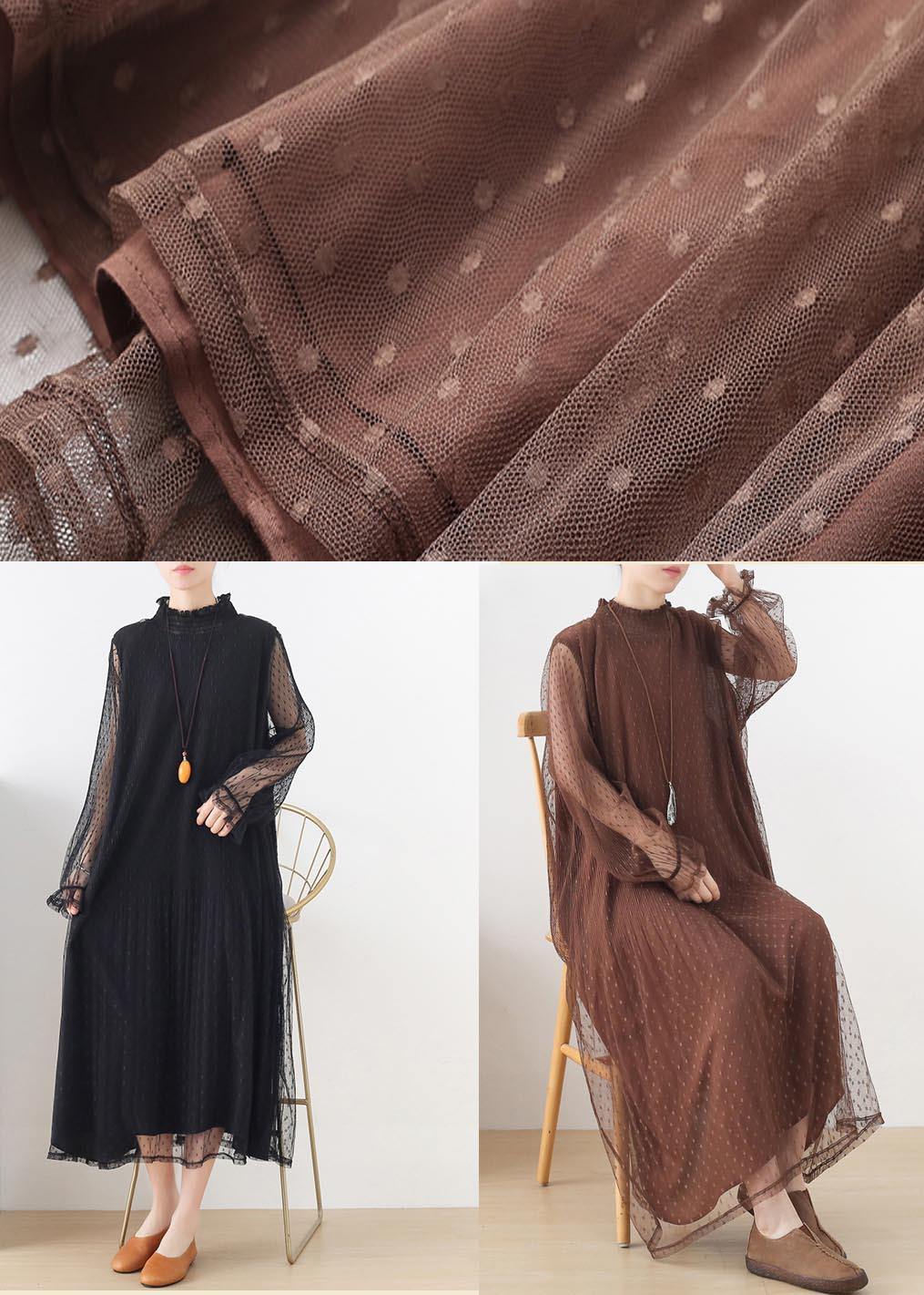 Modern Chocolate Patchwork Holiday Summer Chiffon Dress - Image 5
