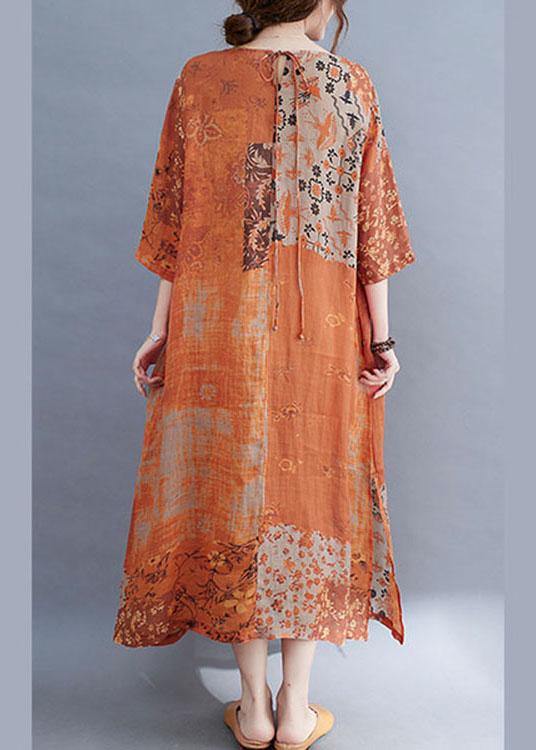 Modern Color Block Loose O-Neck Print Summer Side Open Dress Half Sleeve - Image 4