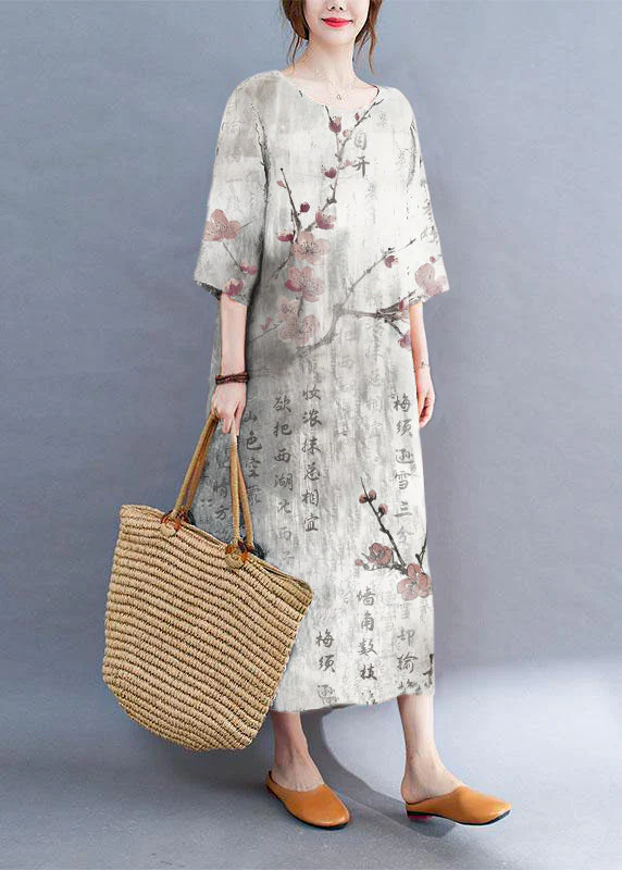 Modern Color Block Loose O-Neck Print Summer Side Open Dress Half Sleeve - Image 6