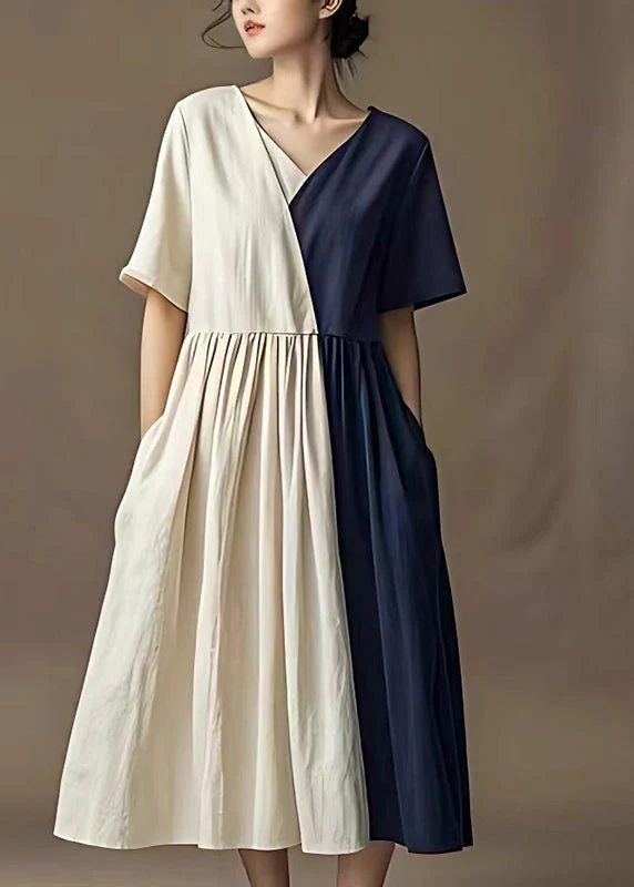 Modern Colorblock Asymmetrical Patchwork Cotton Long Dresses Summer