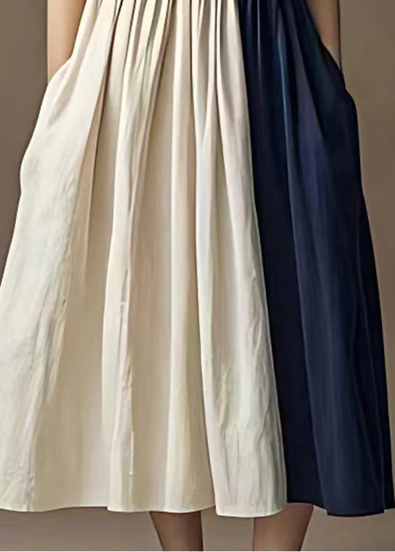 Modern Colorblock Asymmetrical Patchwork Cotton Long Dresses Summer - Image 5