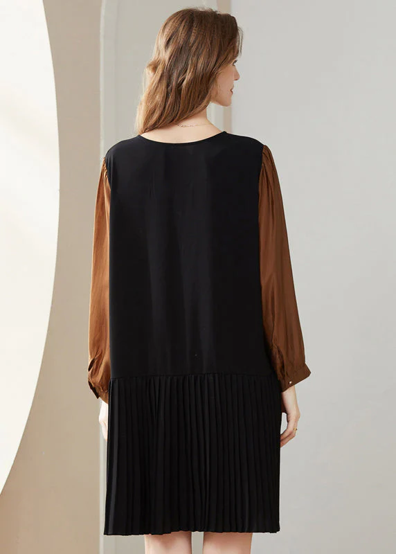 Modern Colorblock O-Neck Oversized Patchwork Chiffon Pleated Dress Spring - Image 4