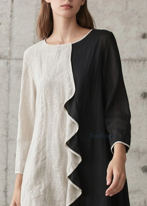 Modern Colorblock Ruffled Patchwork Cotton Holiday Dress Spring - Image 2