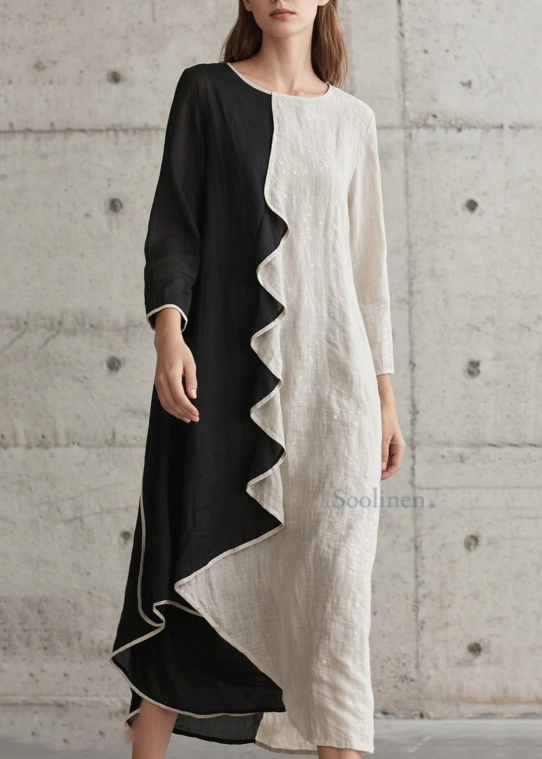 Modern Colorblock Ruffled Patchwork Cotton Holiday Dress Spring - Image 3