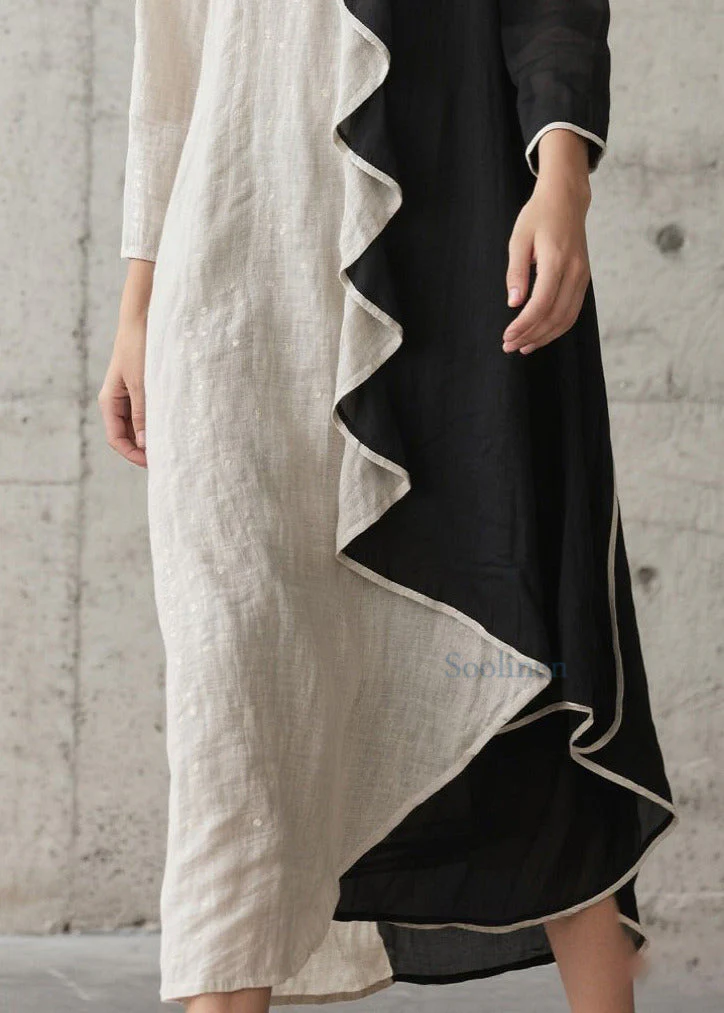Modern Colorblock Ruffled Patchwork Cotton Holiday Dress Spring - Image 4