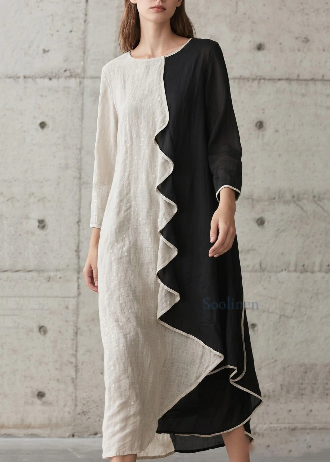Modern Colorblock Ruffled Patchwork Cotton Holiday Dress Spring - Image 5