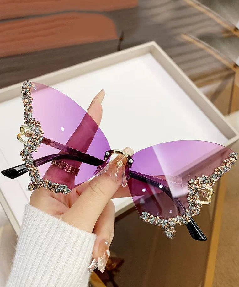 Modern Dark Grey Metal Zircon Butterfly UV Protection Sunglasses - Image 2