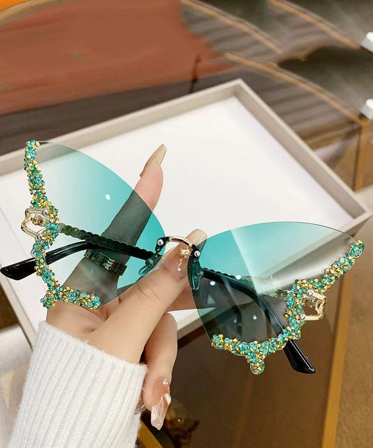 Modern Dark Grey Metal Zircon Butterfly UV Protection Sunglasses - Image 3