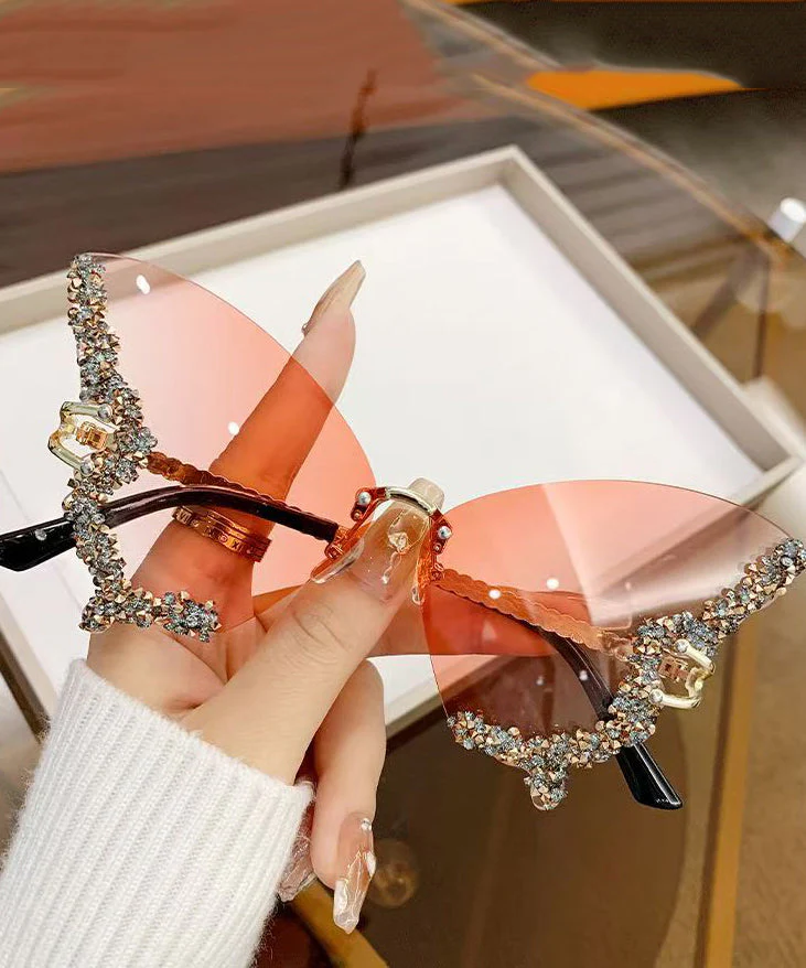 Modern Dark Grey Metal Zircon Butterfly UV Protection Sunglasses - Image 4