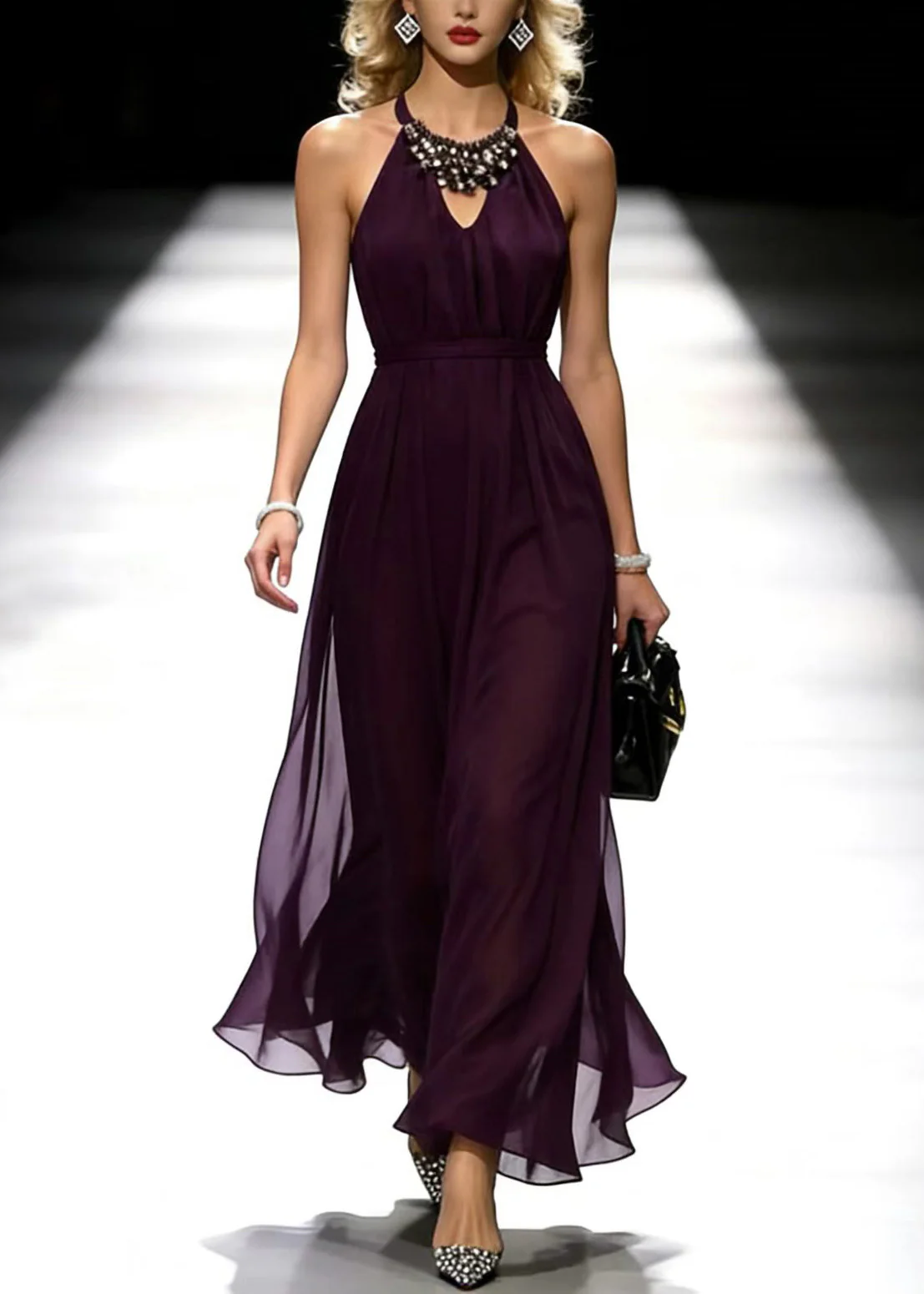 Modern Dull Purple Cold Shoulder Chiffon Vestidos Dress Summer - Image 3