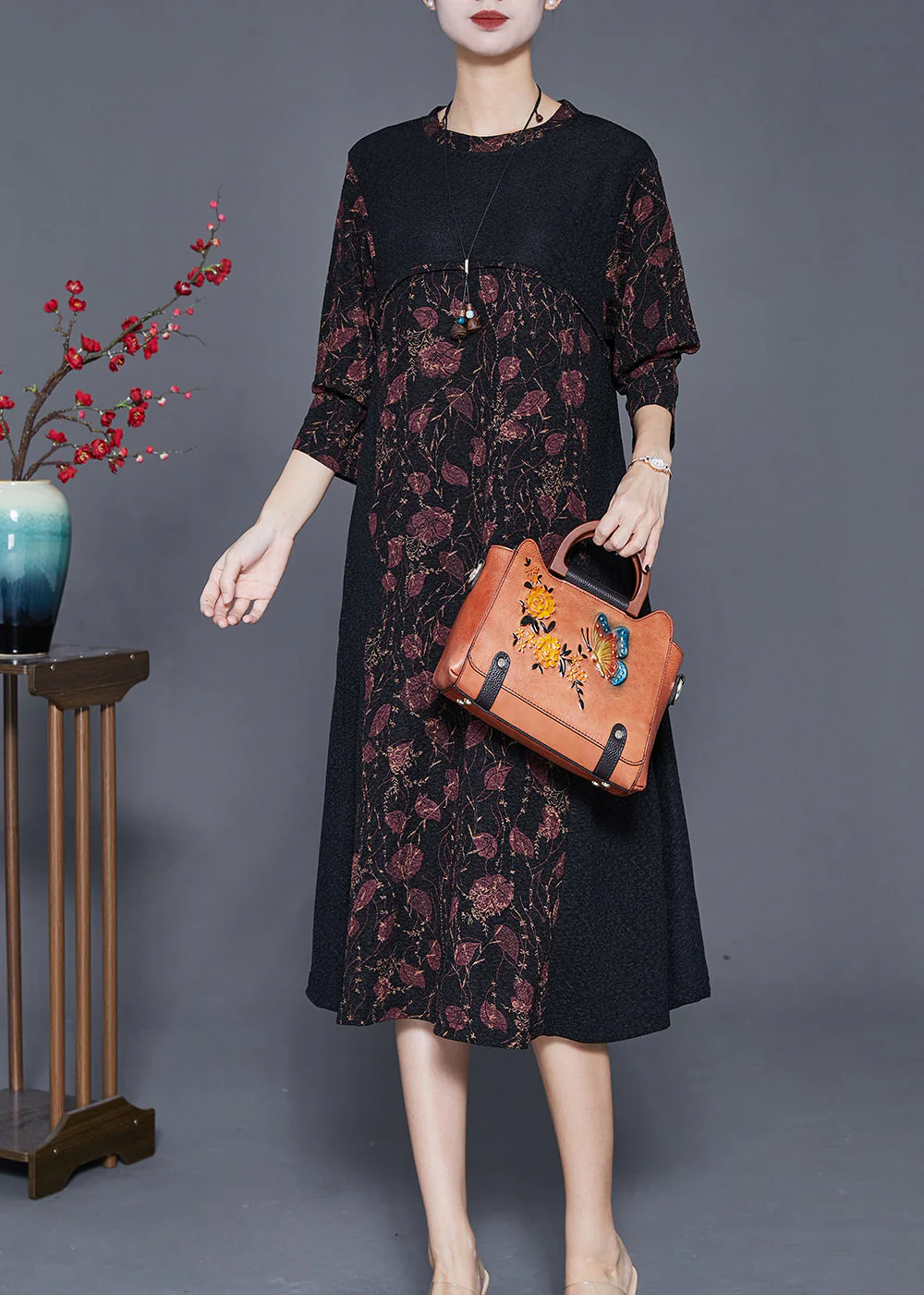 Modern Dull Red Print Patchwork Spandex Dress Bracelet Sleeve - Image 2
