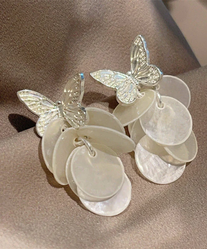 Modern Gold Copper Overgild Butterfly Shell Drop Earrings - Image 4