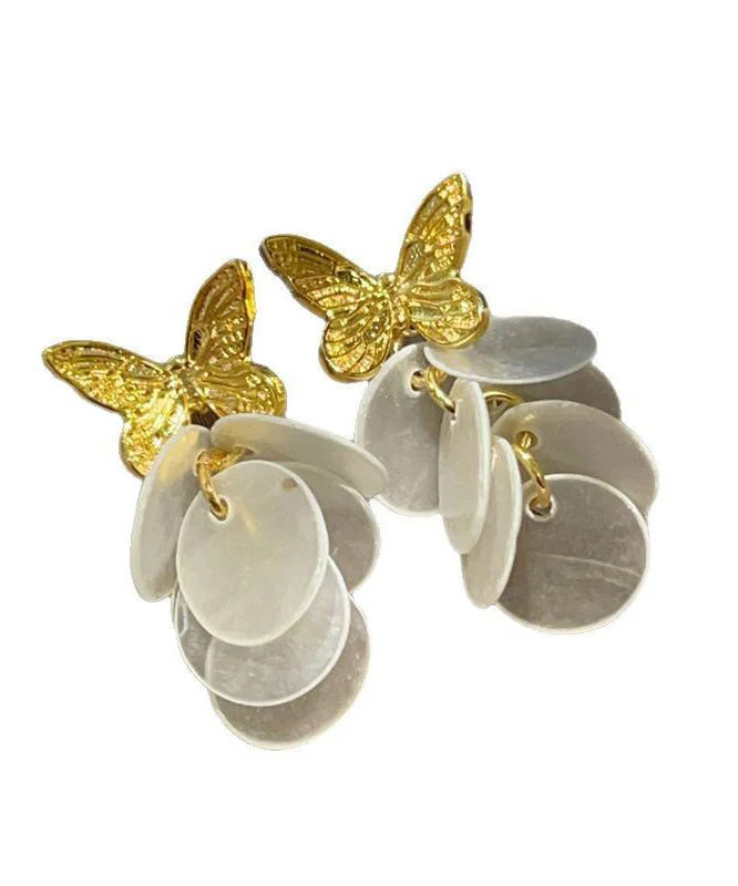 Modern Gold Copper Overgild Butterfly Shell Drop Earrings - Image 5