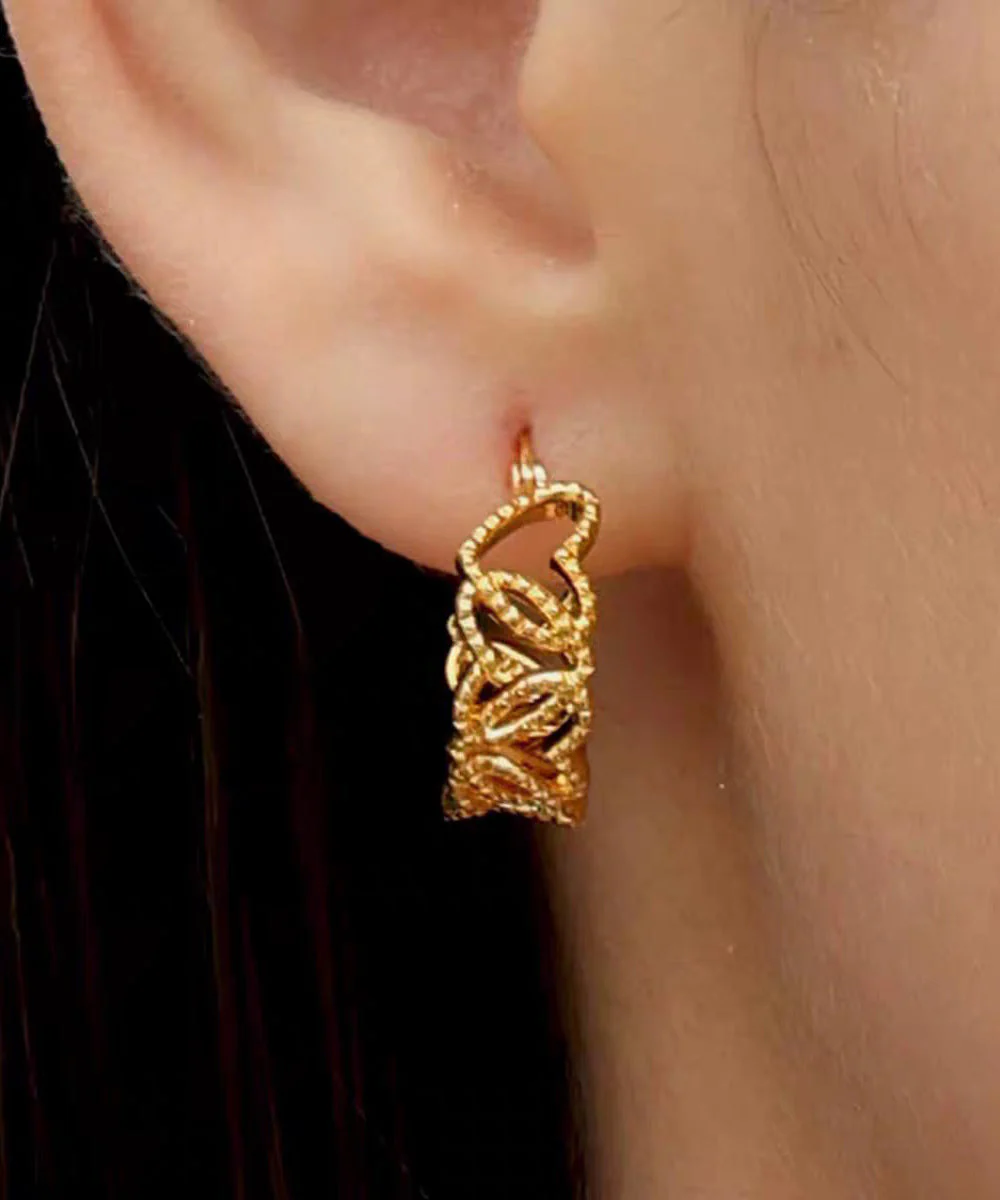 Modern Gold Copper Overgild Hollow Out Love Hoop Earrings - Image 3