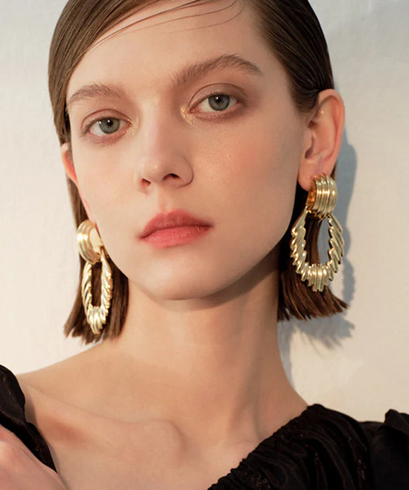 Modern Gold Wrinkled Hollow Out Exaggeration Gold Plated Drop Earrings - Image 2