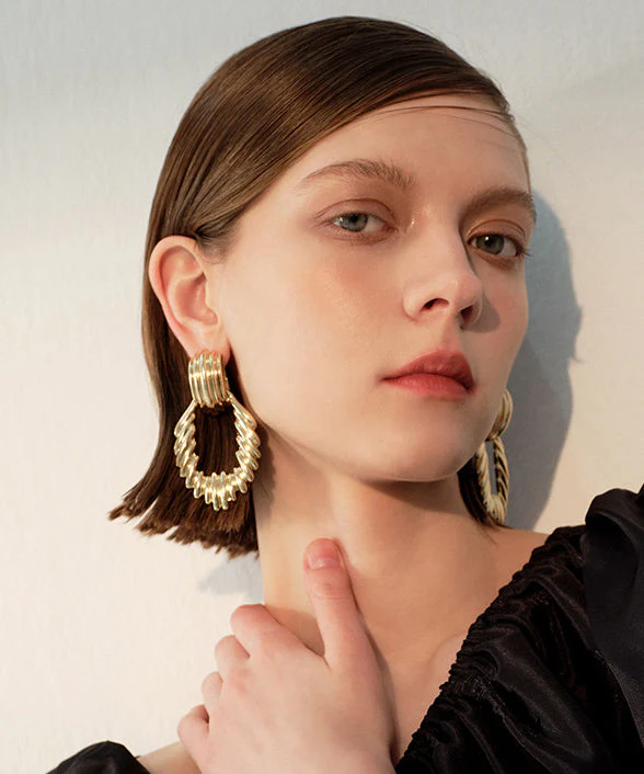 Modern Gold Wrinkled Hollow Out Exaggeration Gold Plated Drop Earrings - Image 3