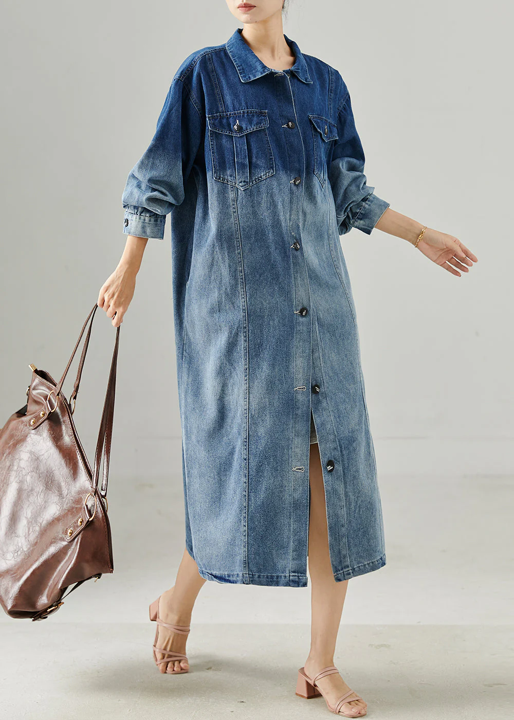 Modern Gradient Blue Oversized Denim Dress Fall - Image 3